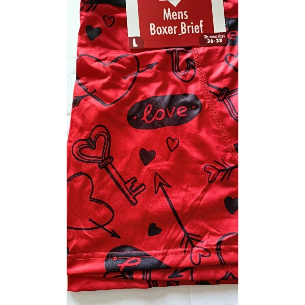 Men's Valentine Day Boxer Brief Set Of 2 Large 36-38 Red Black Microstretch NWT - Picture 7 of 7